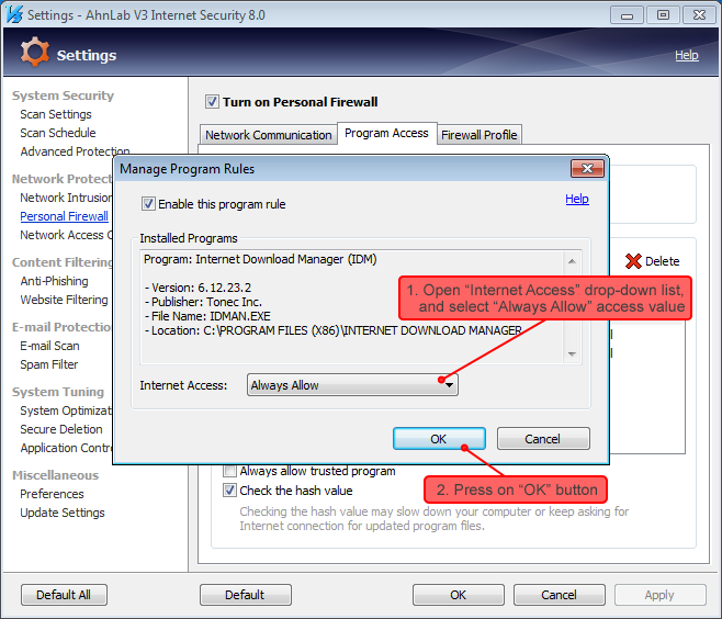 AhnLab Internet Security settings 3