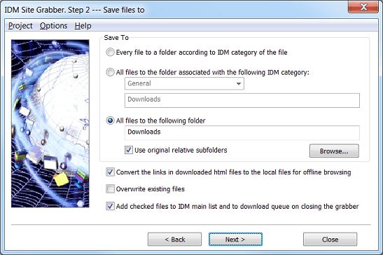 Step 2 of Internet Download Manager Grabber Wizard